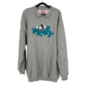 Mickey Inc Vintage Embroidered Collared Sweatshirt Gray Men's Size XL